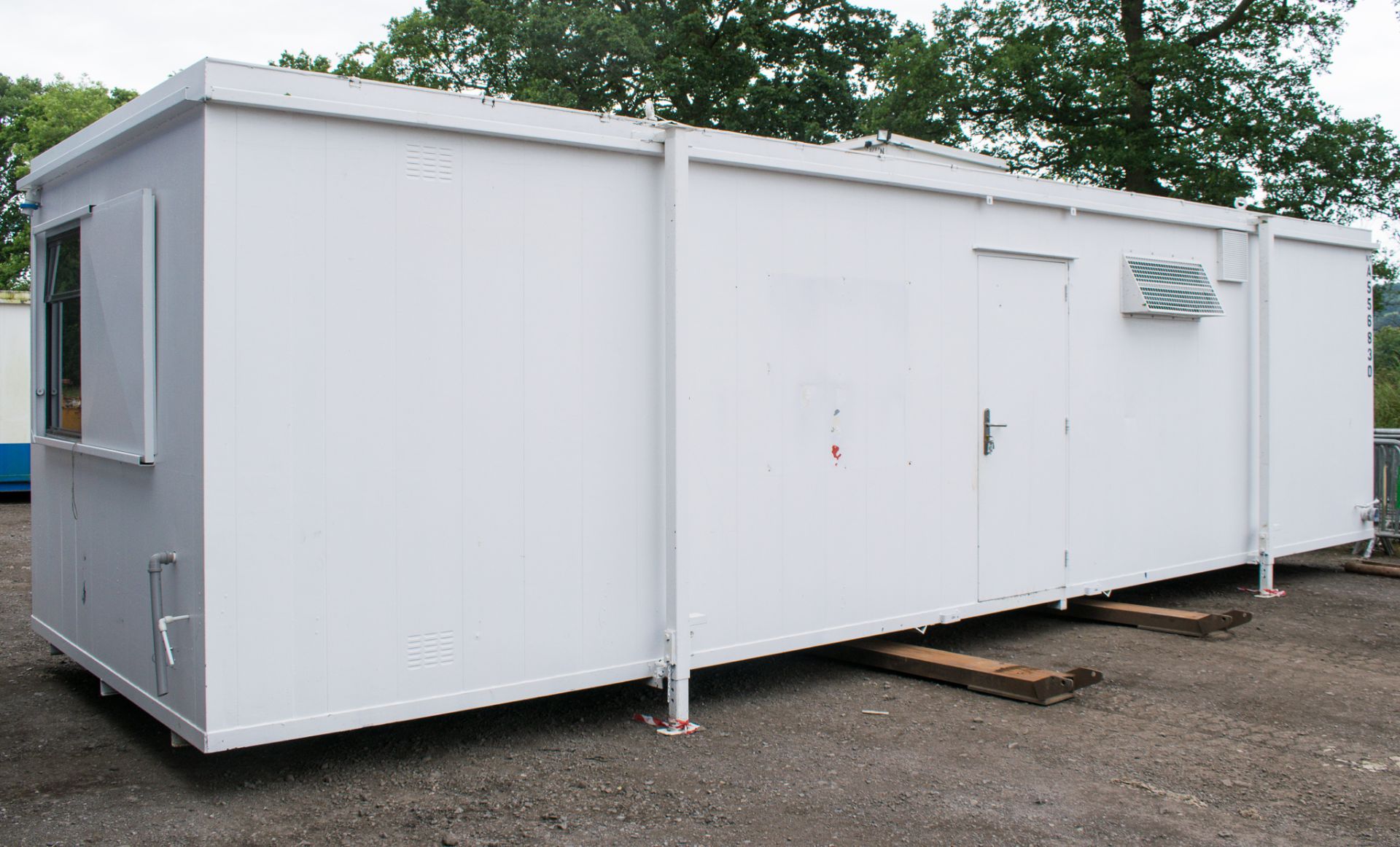 32 foot x 10 foot anti vandal canteen / toilet block comprising canteen with sink unit in one half