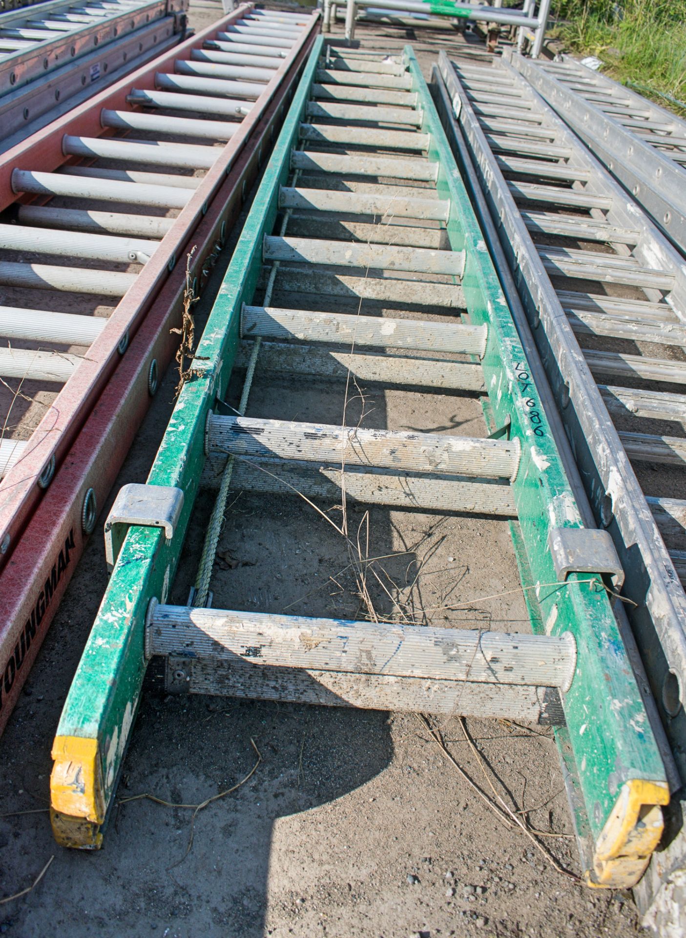 Glass fibre framed 2 stage extending ladder