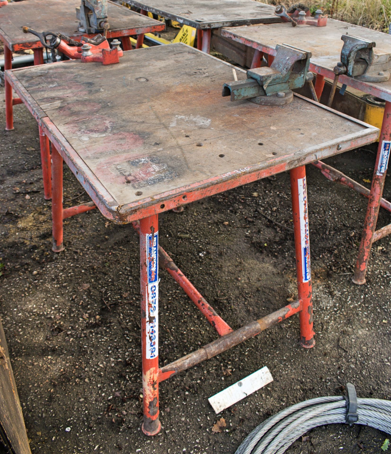 Collapsible steel site bench complete with bench vice and pipe vice