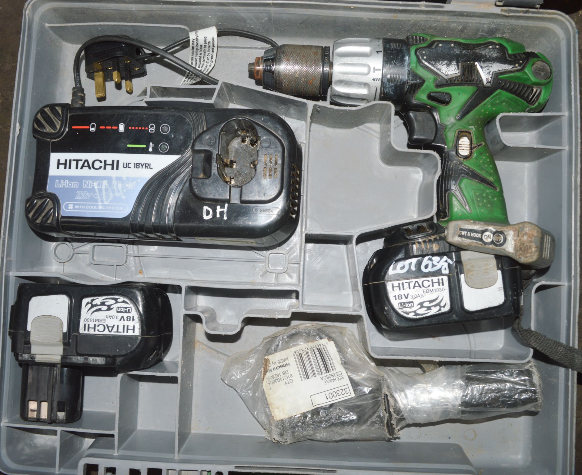 HITACHI 18 volt cordless power drill Complete with charger, 2 batteries and carry case