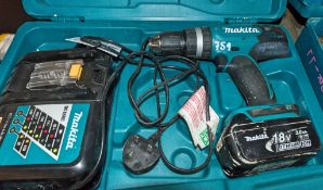 Makita 18v cordless drill c/w battery, charger & carry case