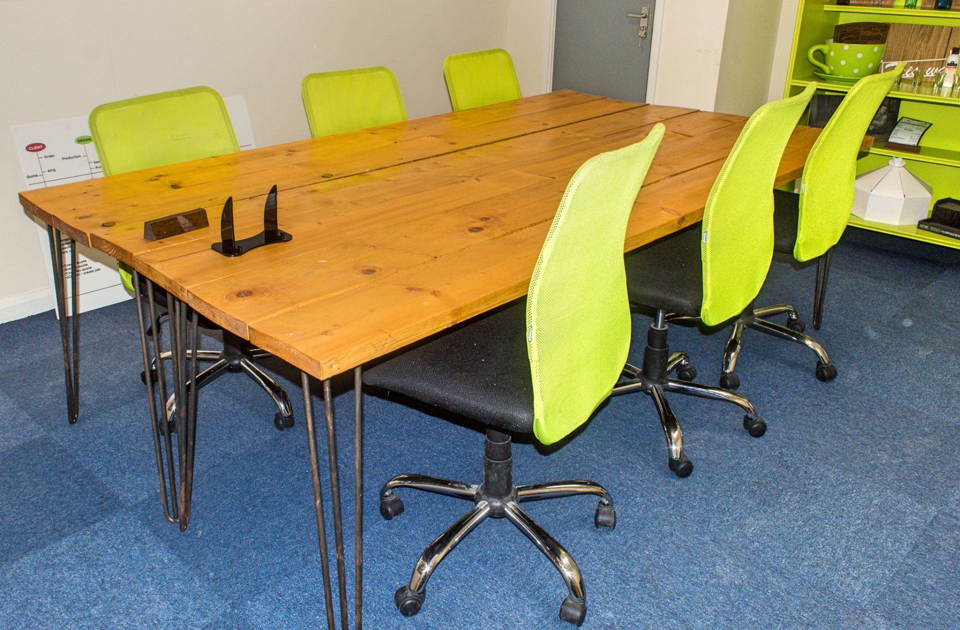 Boardroom table & 6 stand chairs Dimensions: 135 cm x 240 cm