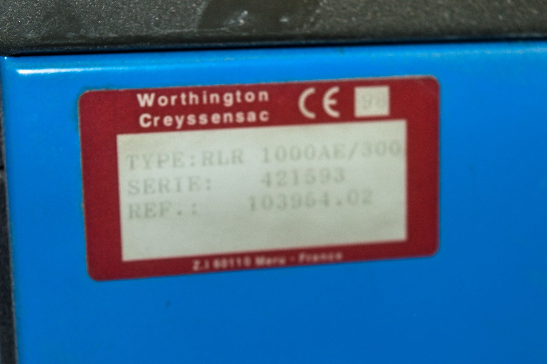 Worthington Rollair 1000 AE/300 air compressor S/N: 421593 Recorded Hours: 10041 - Image 4 of 4