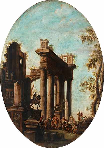 Italienischer Capriccio-Maler des 17./ 18. Jahrhunderts Gemäldepaar RÖMISCHE RUINENARCHITEKTUR MIT - Image 3 of 4