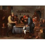 David d. J. Teniers, 1610 Antwerpen "" 1690 Brüssel, zug. GASTHAUSSZENE MIT BACKGAMMON-SPIELERN Öl