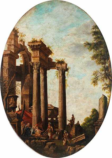 Italienischer Capriccio-Maler des 17./ 18. Jahrhunderts Gemäldepaar RÖMISCHE RUINENARCHITEKTUR MIT - Image 2 of 4