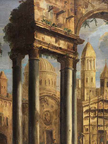Italienischer Maler des 17. Jahrhunderts ARCHITEKTURCAPRICCIO MIT RUINE UND KIRCHE SOWIE - Image 4 of 6
