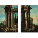 Andrea Locatelli, 1695 Rom "" 1741, zug. Gemäldepaar RÖMISCHE RUINENCAPRICCI MIT FIGURENSTAFFAGE