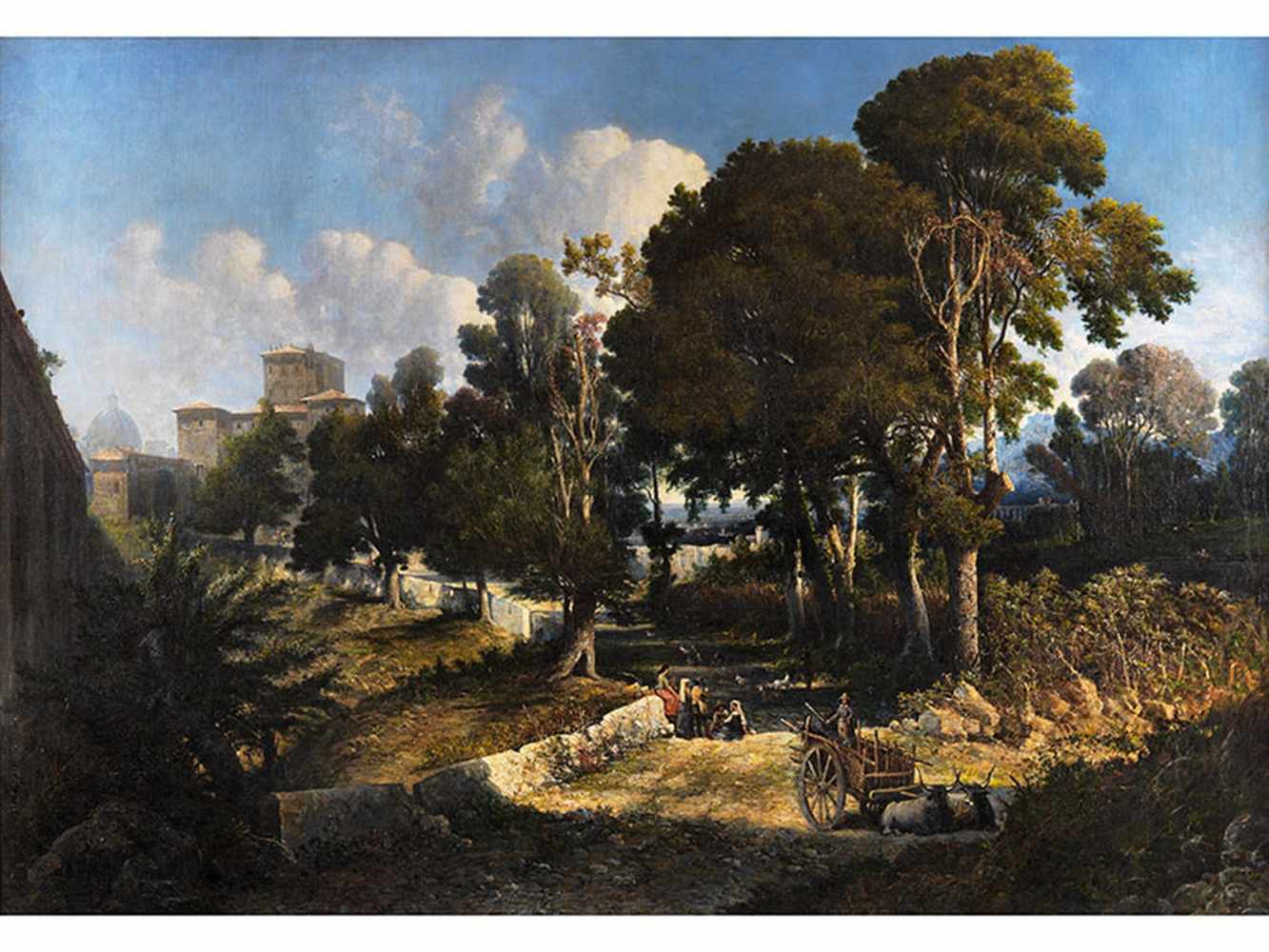 AMaler des 19. Jahrhunderts DIE VIA APPIA NACH ROM Öl auf Leinwand.172 x 246 cm. Ungerahmt. Links - Image 7 of 7