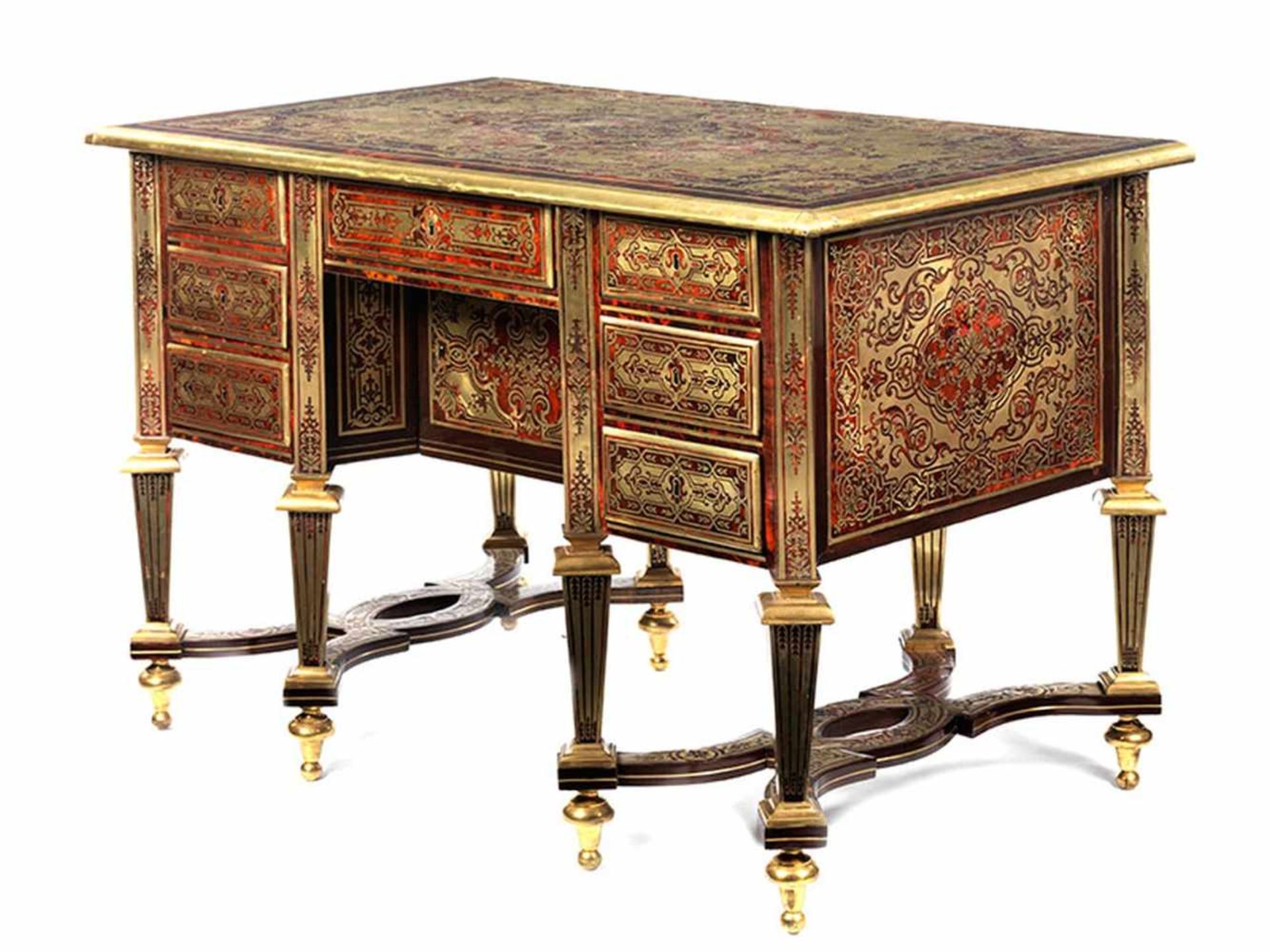 Bureau Mazarin80 x 120 x 70 cm. Wohl Frankreich, spätes 17. Jahrhundert. Holzkorpus, unterlegtes - Bild 7 aus 7