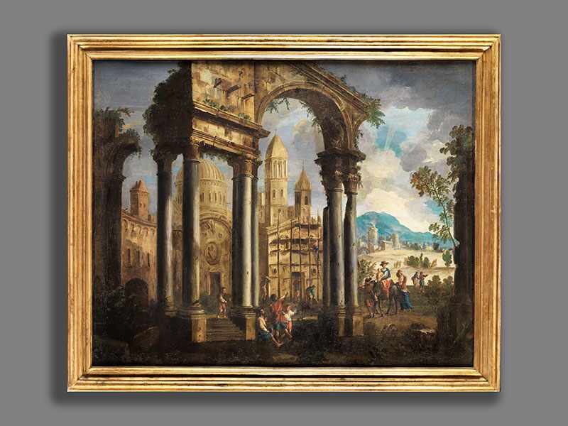 Italienischer Maler des 17. Jahrhunderts ARCHITEKTURCAPRICCIO MIT RUINE UND KIRCHE SOWIE - Image 5 of 6