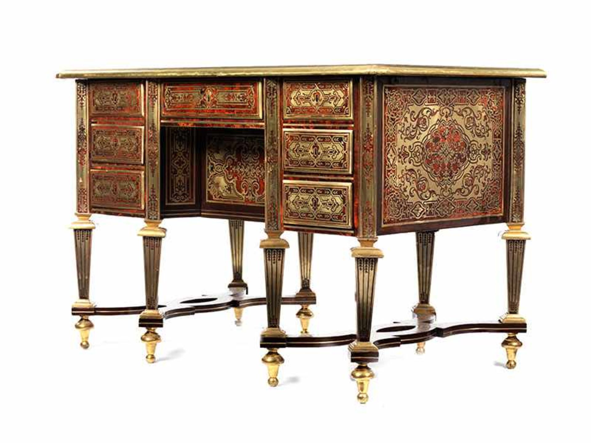 Bureau Mazarin80 x 120 x 70 cm. Wohl Frankreich, spätes 17. Jahrhundert. Holzkorpus, unterlegtes - Bild 3 aus 7