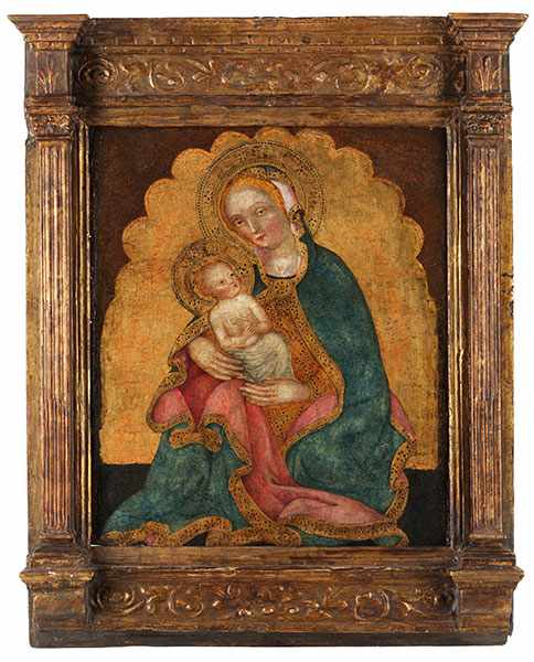 Toskanischer Maler des 15. Jahrhunderts MARIA MIT DEM KIND Öl und Tempera auf Holz. Sichtmaß: 41 x