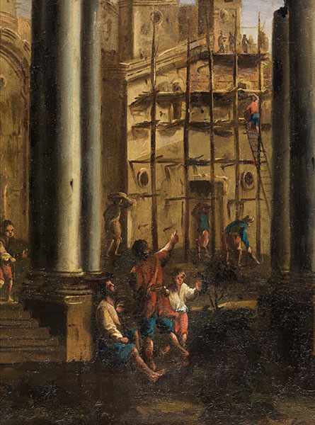Italienischer Maler des 17. Jahrhunderts ARCHITEKTURCAPRICCIO MIT RUINE UND KIRCHE SOWIE - Image 3 of 6