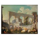 Italienischer Maler des 18. Jahrhunderts LÄNDLICHE SZENERIE IN EINEM INNENHOF MIT BLICK AUF