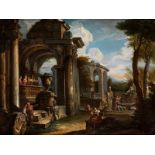 Giovanni Paolo Pannini, 1691 Piacenza "" 1765 Rom, zug. ANTIKE RUINEN MIT BESUCHERN Öl auf Leinwand.