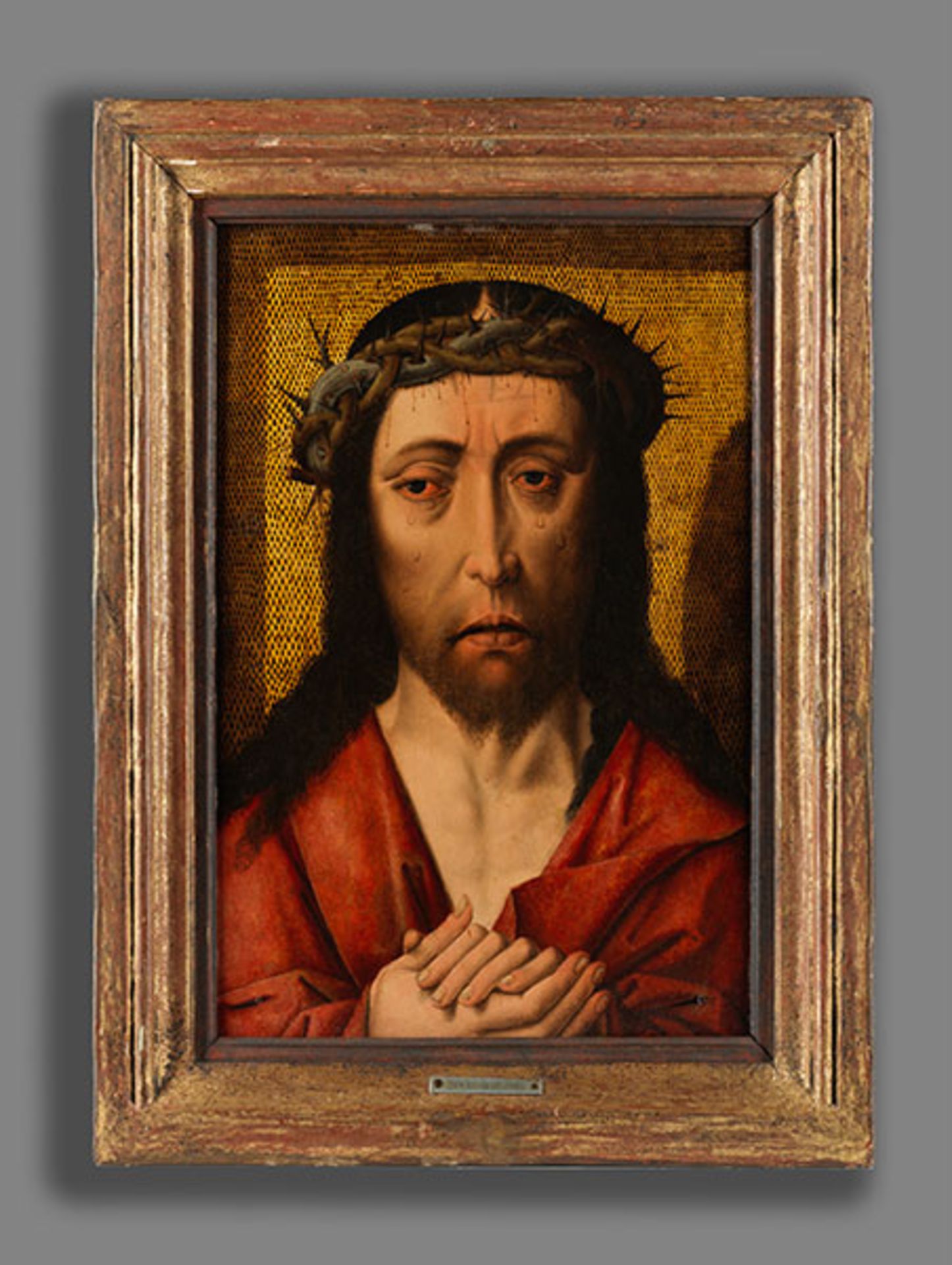 Dieric Bouts, 1415/ 20 "" 1475, zug. ECCE HOMO Öl auf Eichenholz. 40 x 26,5 cm. Verso auf der - Bild 5 aus 7