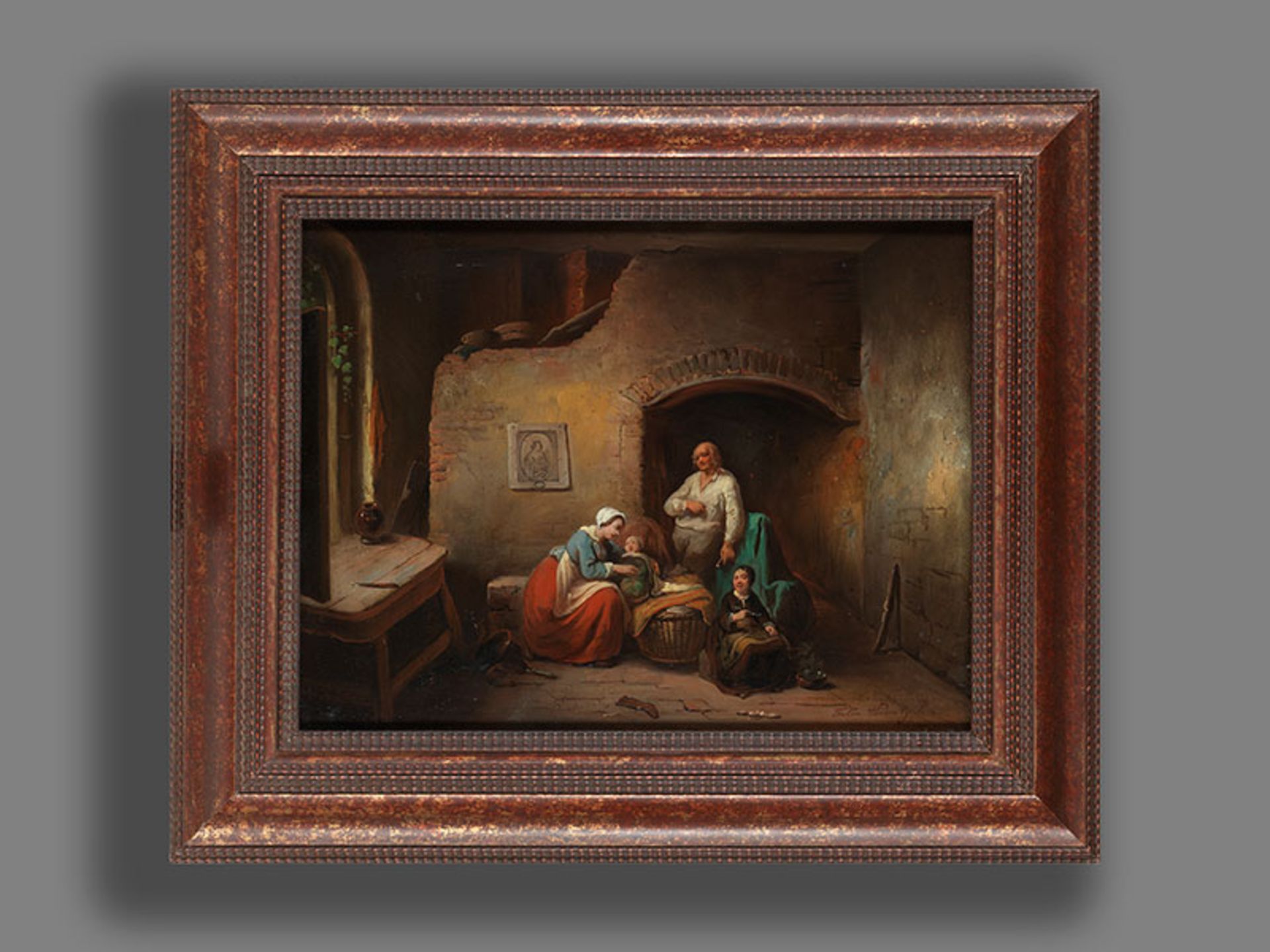 Félix van den Eycken, Maler des 19. Jahrhunderts DIE GLÜCKLICHE FAMILIE Öl auf Holz. 33,5 x 44,5 cm. - Bild 4 aus 9