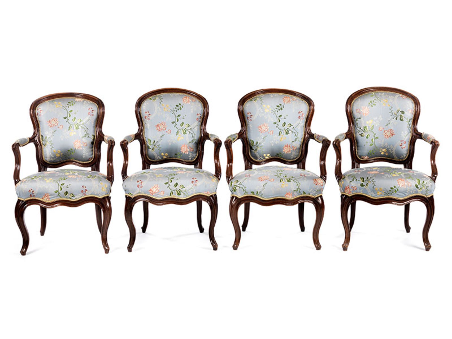 Satz von vier Louis XV-Fauteuils Lehnenhöhe: 90,5 cm. Sitzhöhe: 40 cm. Frankreich, 18. - Bild 2 aus 5