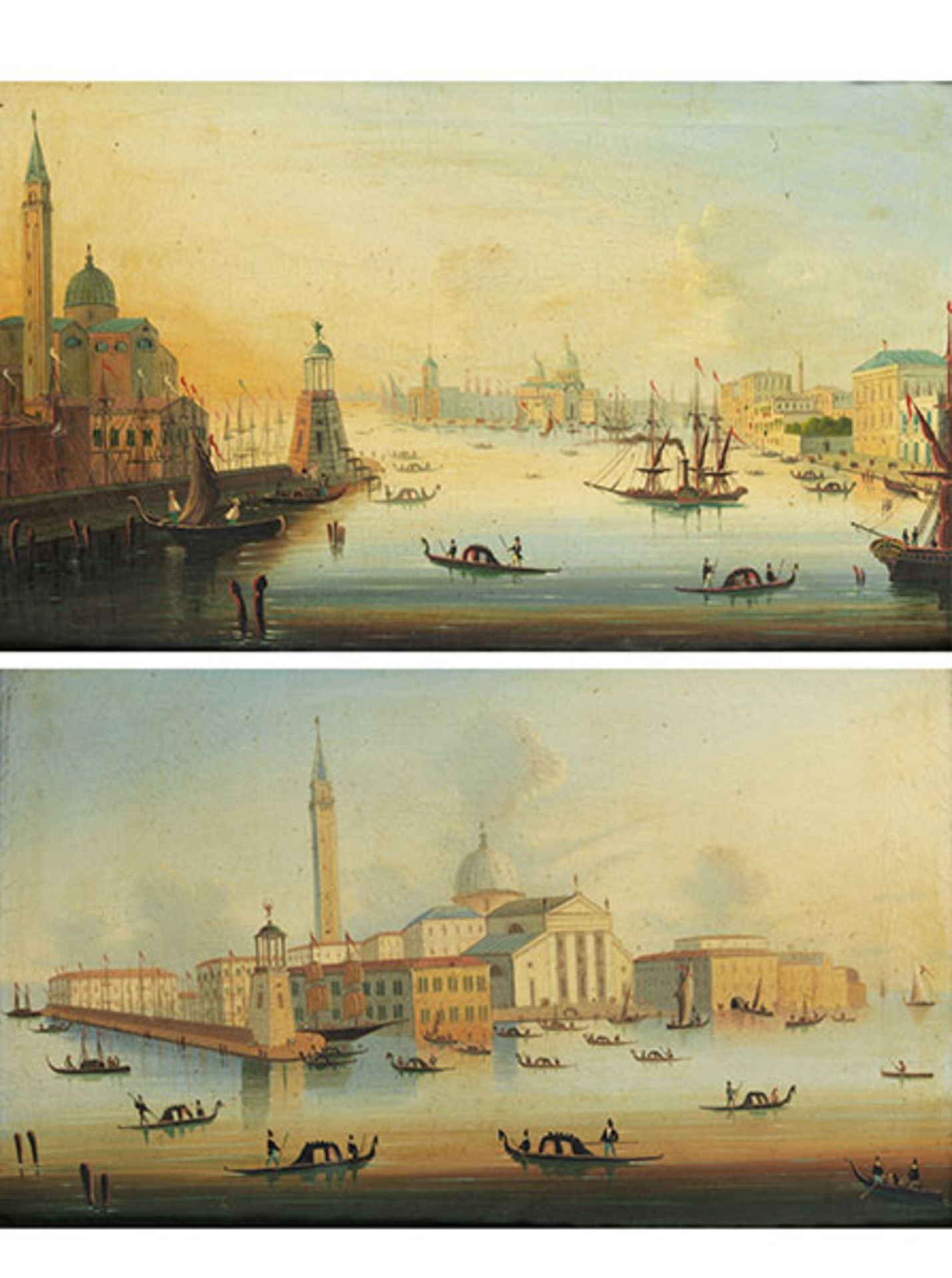 Venezianischer Vedutenmaler des beginnenden 19. Jahrhunderts Gemäldepaar VENEDIGANSICHTEN Öl auf