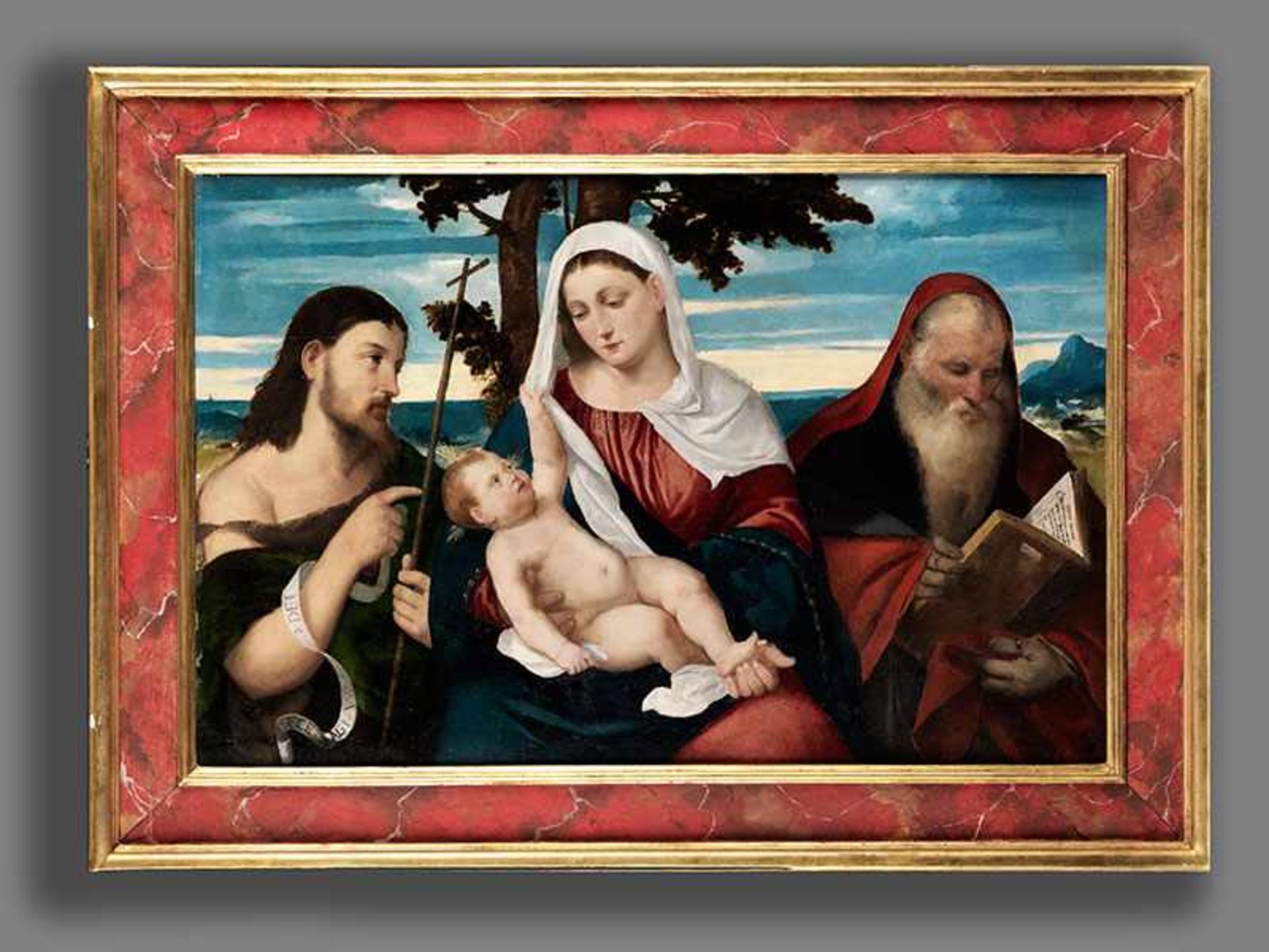 Bonifacio Veronese, ca. 1487 "" 1553 MADONNA MIT DEM KIND ZWISCHEN JOHANNES DEM TÄUFER UND - Bild 8 aus 9