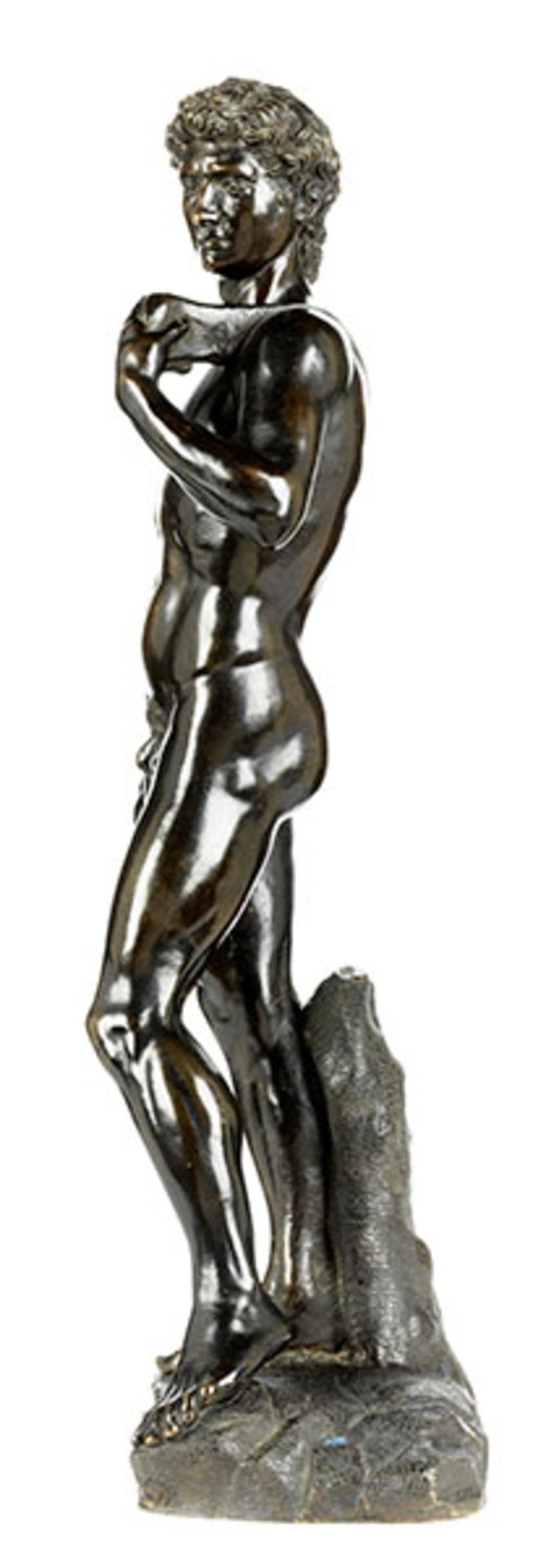 Figur des David Höhe: 51 cm. Italien, um 1900. Messingbronze gegossen, ziseliert, dunkel - Bild 2 aus 6