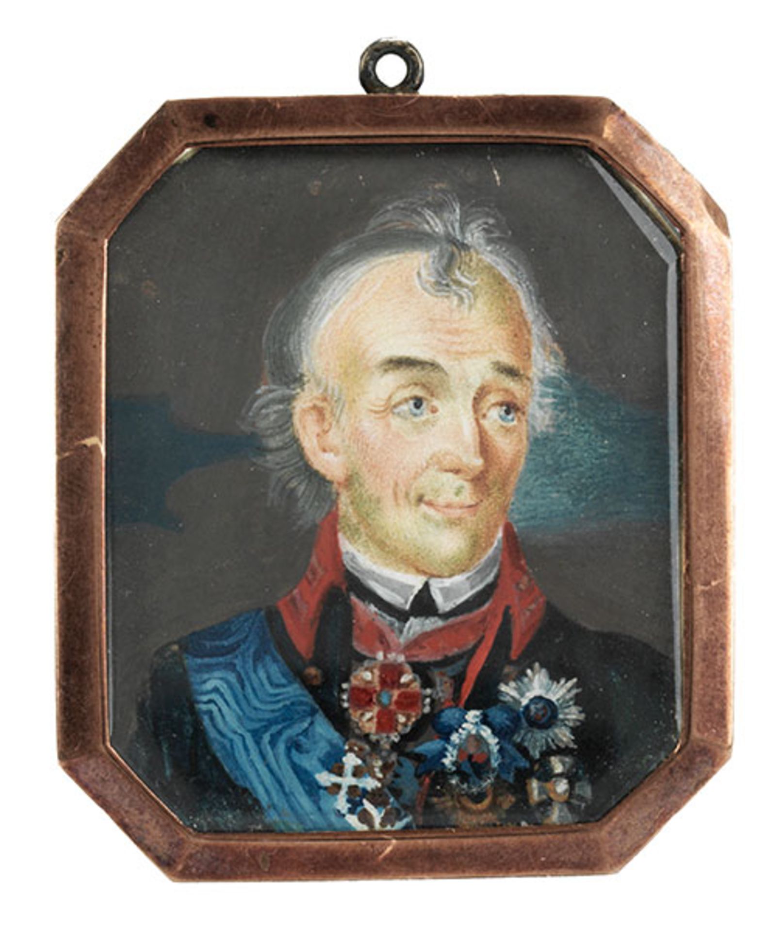 Alexander Wassiljewitsch Suworow 42 x 38 mm. Russland, um 1800. In eckigem verglastem Rähmchen das