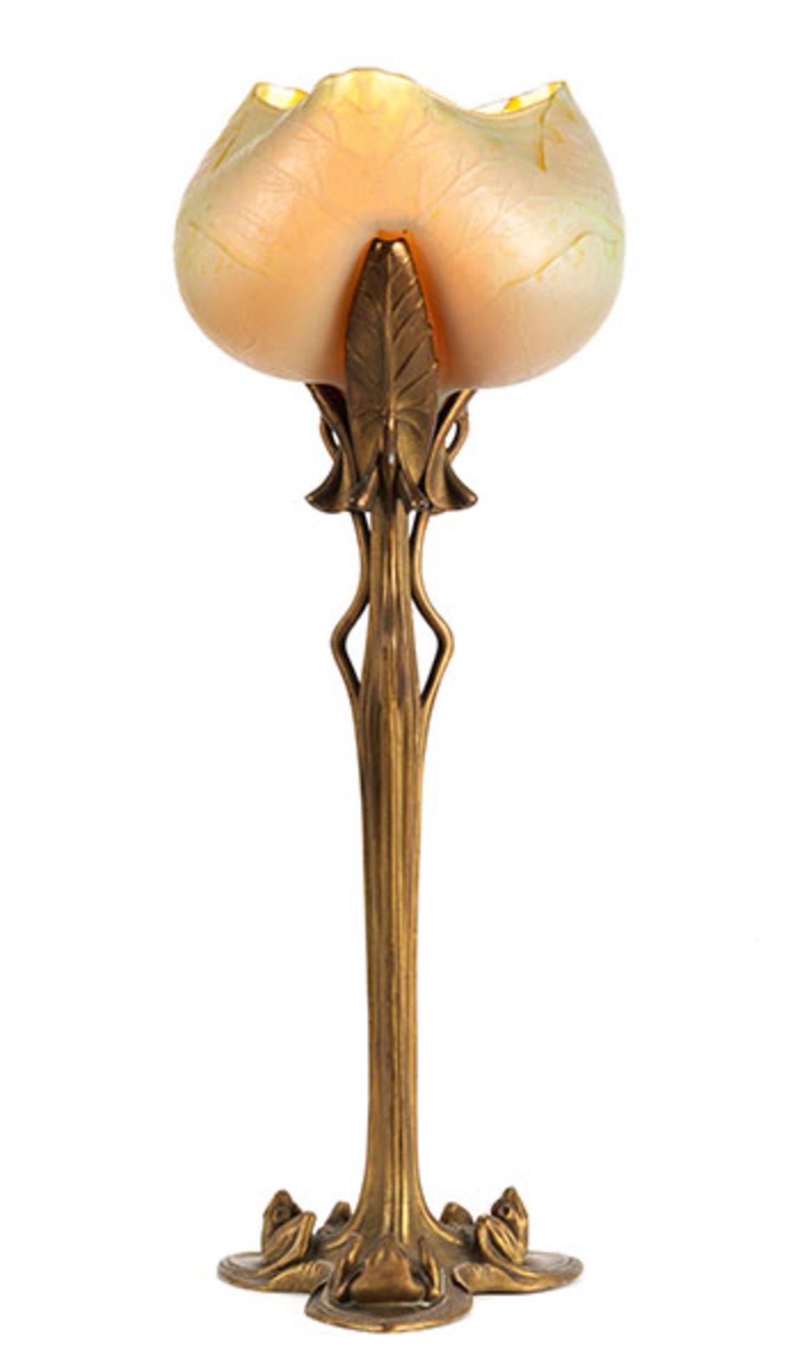 Extrem seltene Nénuphar Tischlampe Höhe: 74 cm. Fuß signiert "L. Majorelle Nancy", Lampenschirm - Bild 5 aus 10