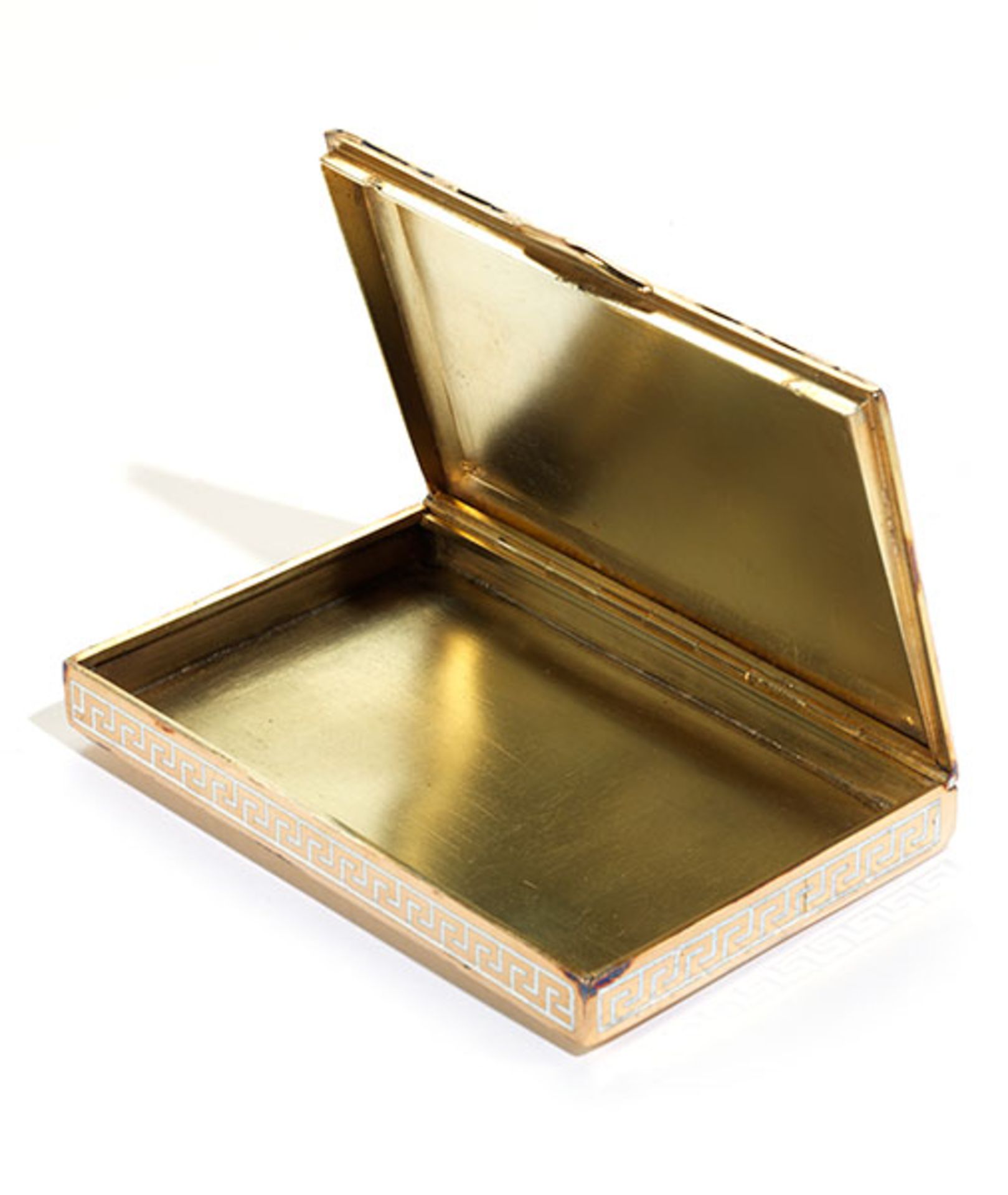 Golddose mit feiner Emailmalerei 1,4 x 9 x 5,8 cm. Gewicht: 102 g. Innen mit Feingehaltsstempel - Bild 3 aus 6