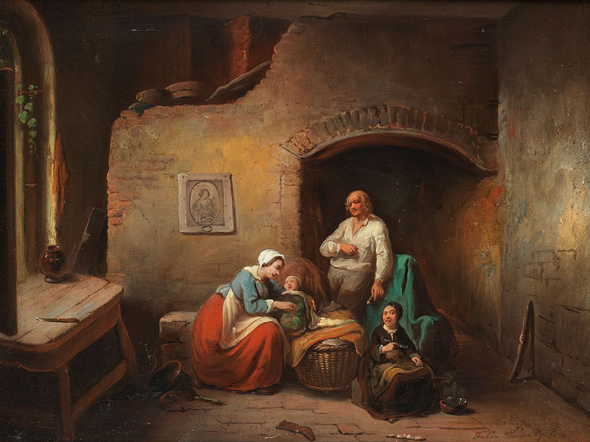 Félix van den Eycken, Maler des 19. Jahrhunderts DIE GLÜCKLICHE FAMILIE Öl auf Holz. 33,5 x 44,5 cm.