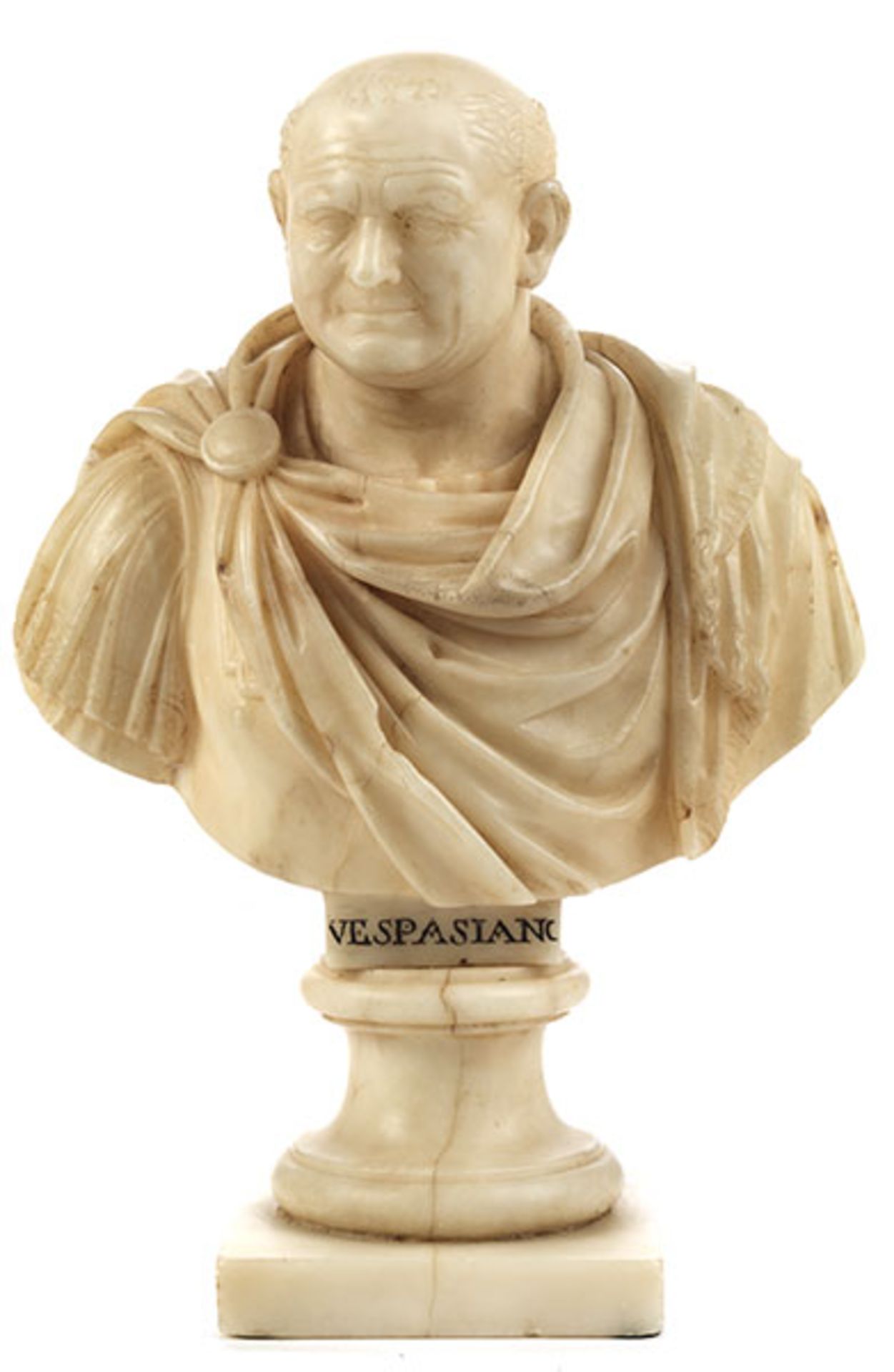 Cäsaren-Büste des Kaisers Vespasian Höhe: 27,5 cm. Italien, 19. Jahrhundert. Alabaster. Die Büste in