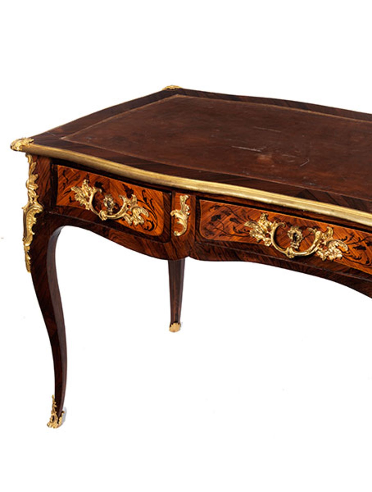 Bureau plat der Louis XV-Periode Höhe: 77 cm. Breite: 146 cm. Tiefe: 70 cm. Gestempelt "Schmitz". - Bild 3 aus 5