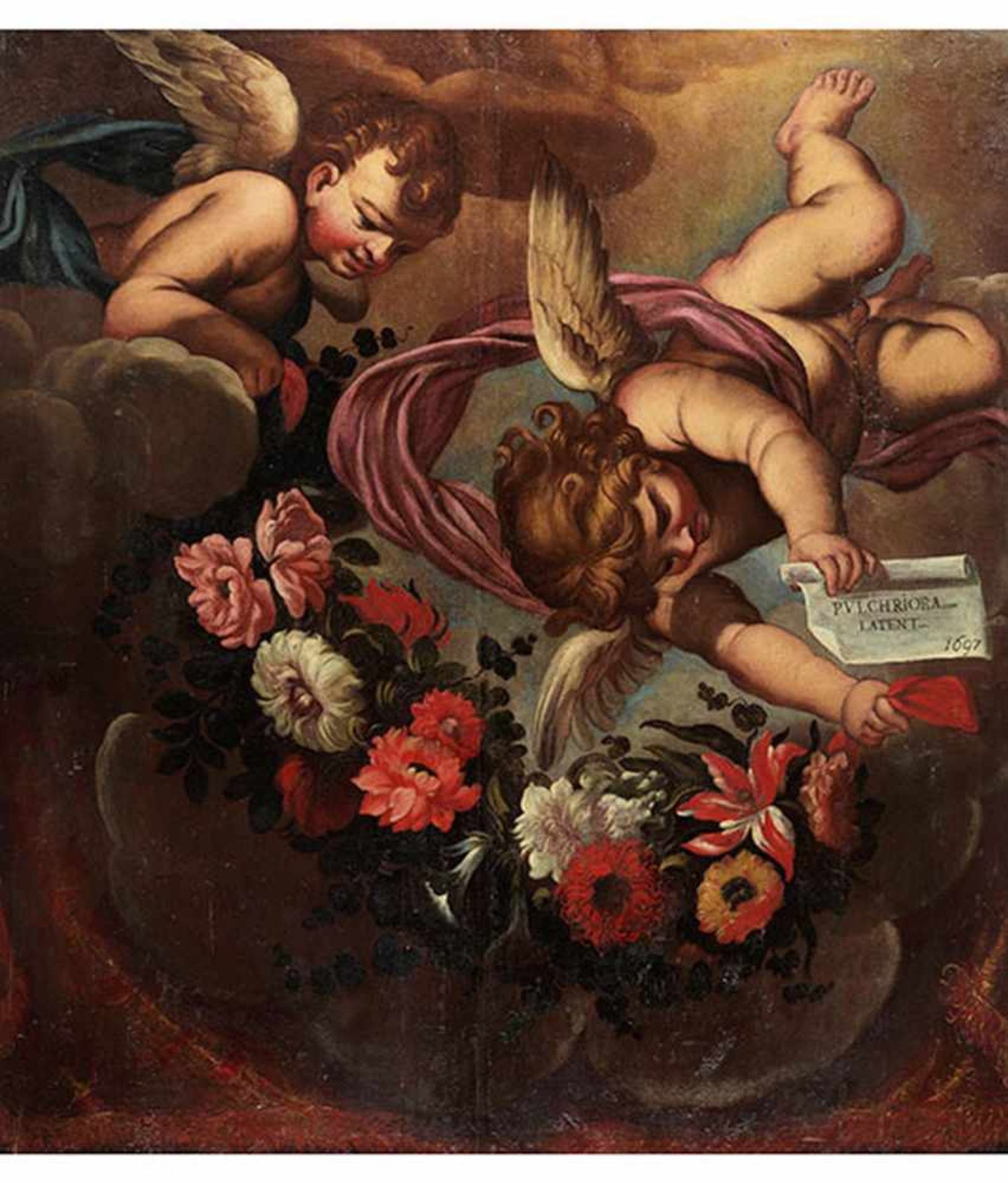 Deutscher Maler des ausgehenden 17./ beginnenden 18. Jahrhunderts PUTTI MIT BLUMENGIRLANDE Öl auf - Bild 5 aus 5