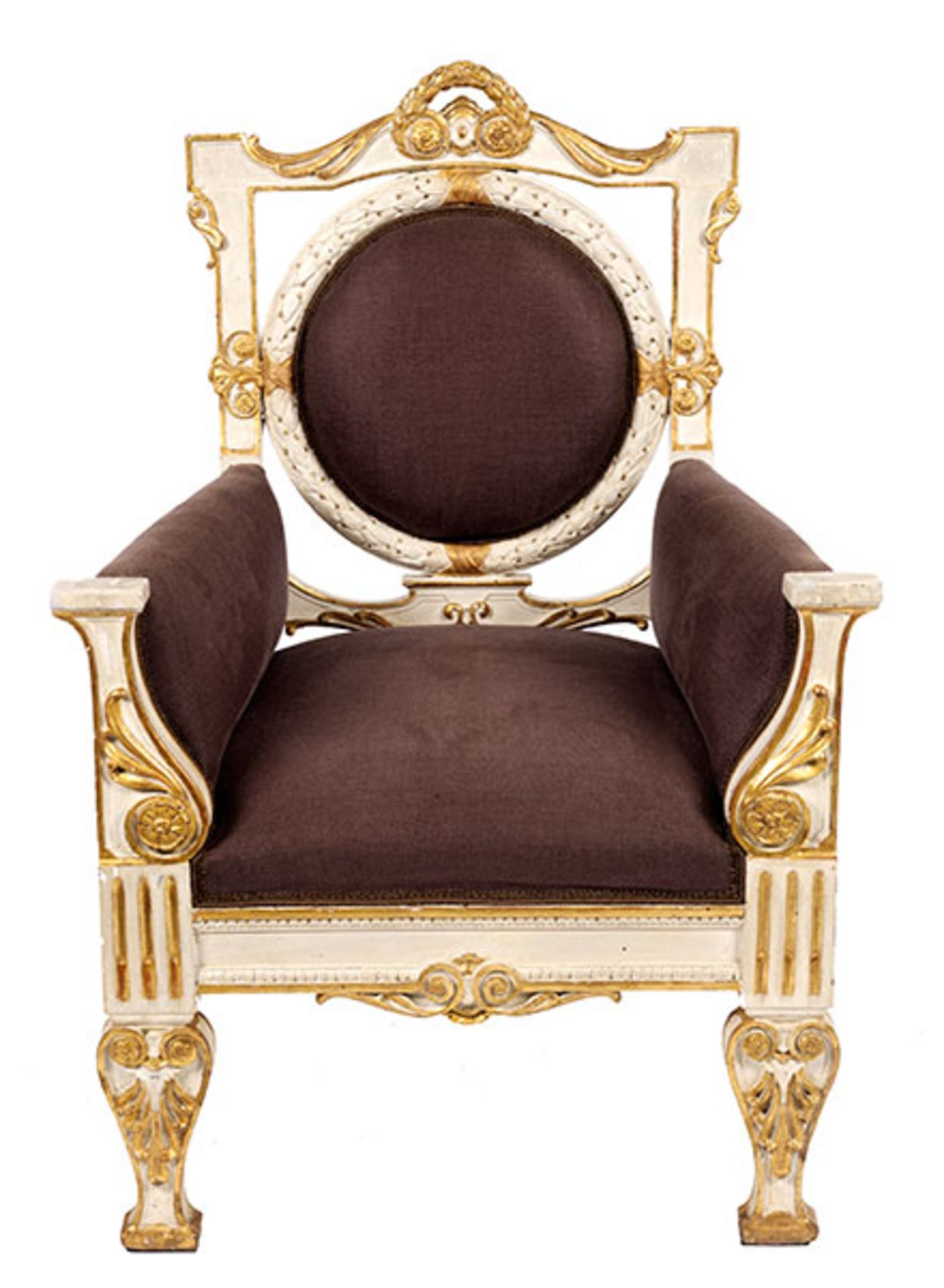 Sechs klassizistische Sessel Sitzhöhe: 42 cm. Lehnenhöhe: 101 cm. Piemont, zweite Hälfte 18. - Bild 7 aus 8