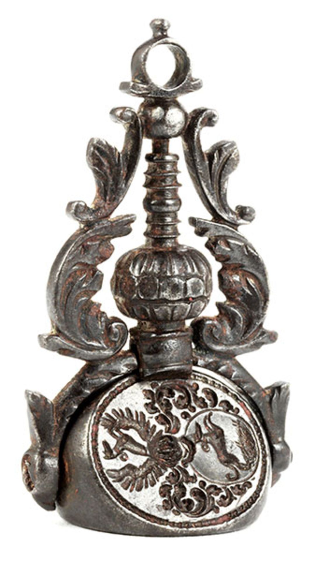 Kleines Anhänge-Petschaftsiegel Höhe: 4,5 cm. 18. Jahrhundert. Dreiseitig drehbares Siegel in