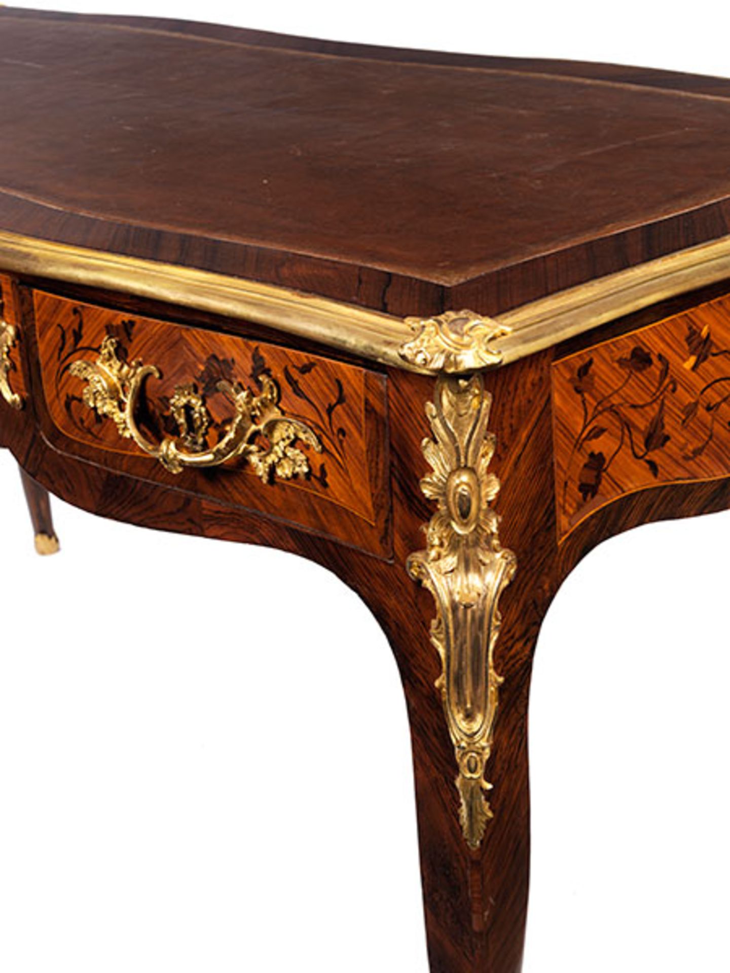 Bureau plat der Louis XV-Periode Höhe: 77 cm. Breite: 146 cm. Tiefe: 70 cm. Gestempelt "Schmitz". - Bild 4 aus 5