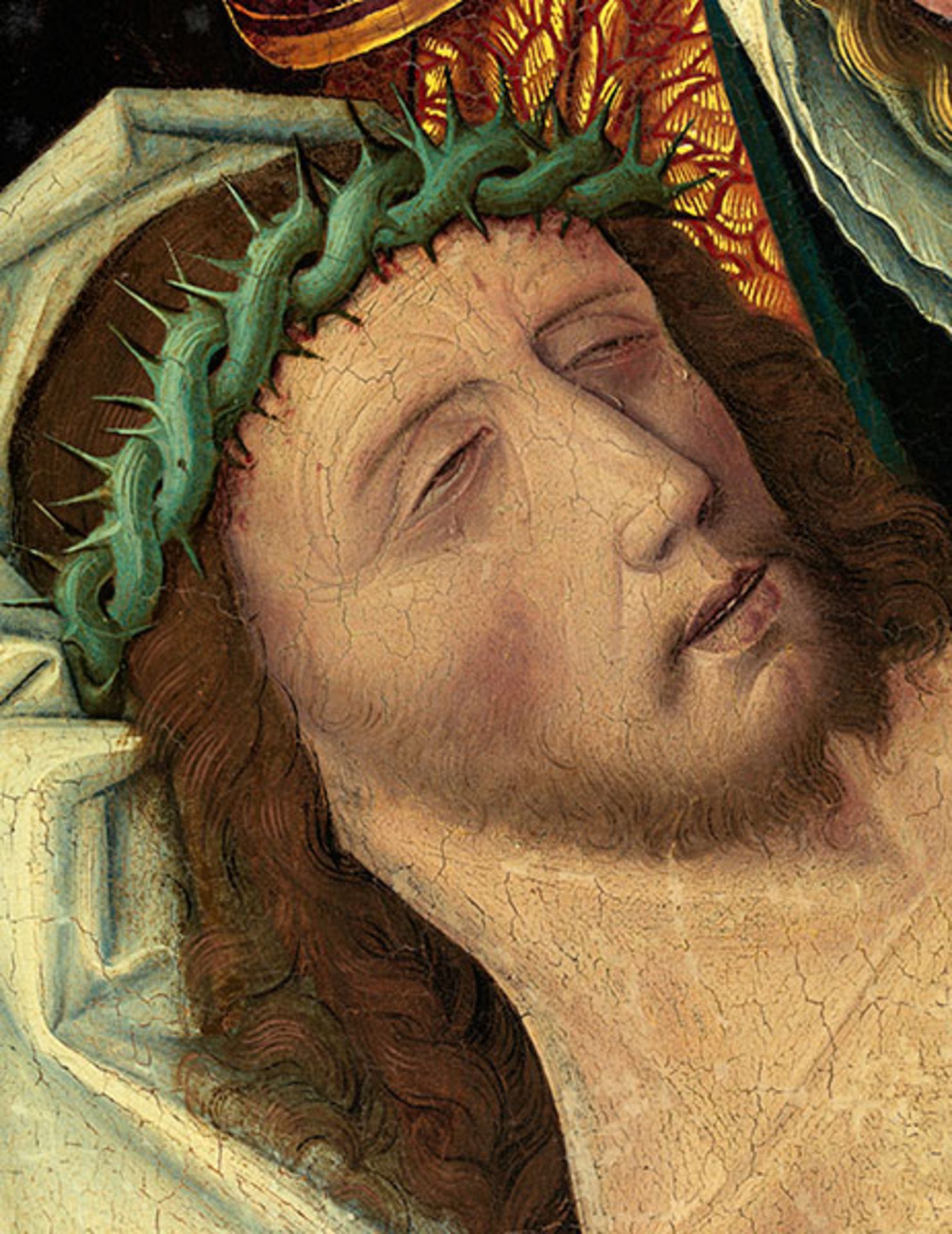 Süddeutscher Meister des ausgehenden 15. Jahrhunderts BEWEINUNG CHRISTI Öl auf Nadelholz. 62 x 97 - Bild 11 aus 12