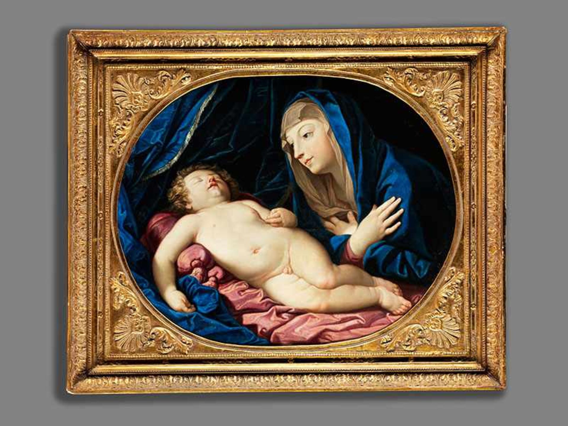 Elisabetta Sirani, 1638 "" 1665, zug. MADONNA MIT DEM SCHLAFENDEN JESUSKNABEN Öl auf Leinwand. - Bild 5 aus 6