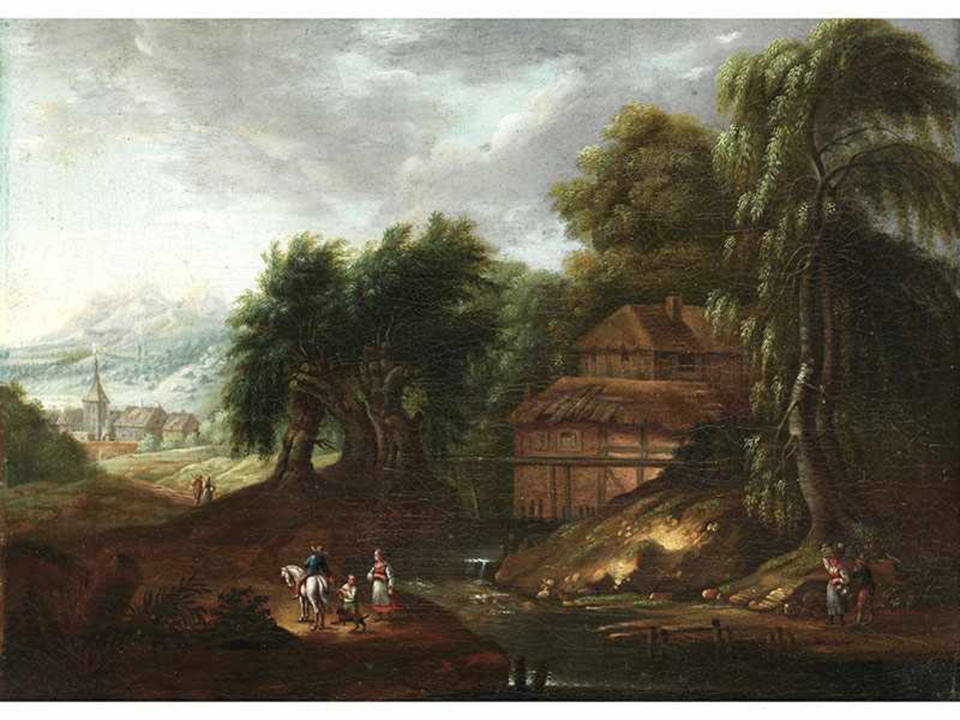 Maler der Frankfurter Schule des 18. Jahrhunderts Gemäldepaar LANDSCHAFTEN MIT STROHGEDECKTEN - Bild 2 aus 6