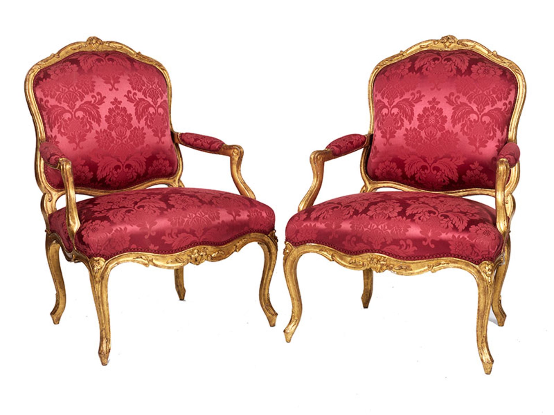 Paar Louis XV-Fauteuils Lehnenhöhe: 97,5 cm. Sitzhöhe: 43 cm. Gestempelt "JB Lebas". Frankreich,