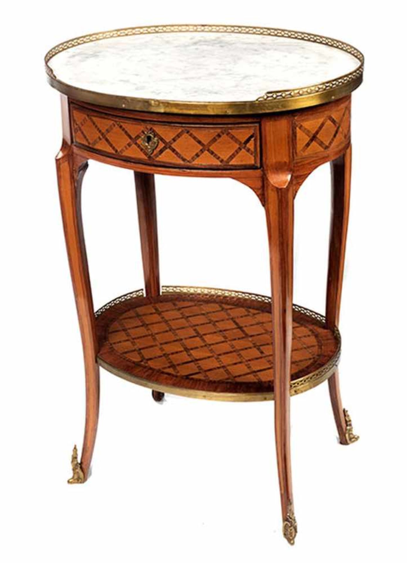 Ovales Tischchen Höhe: 71 cm. Durchmesser: 48 cm. Gestemelt "N.A. Lapie". Frankreich, zweite - Bild 5 aus 5