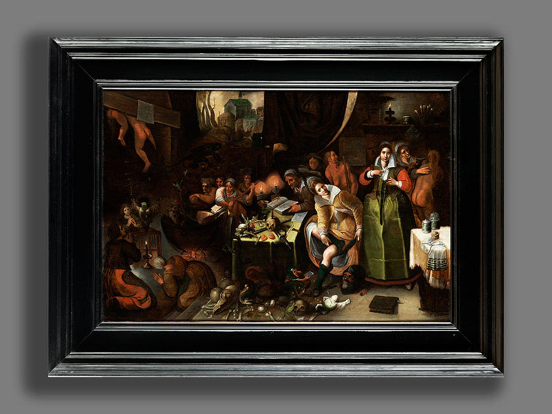 Frans Francken d. J., 1581 Antwerpen "" 1642 ebenda, zug. ZWEI EDELDAMEN IN DER HEXENWERKSTATT Öl - Bild 5 aus 6