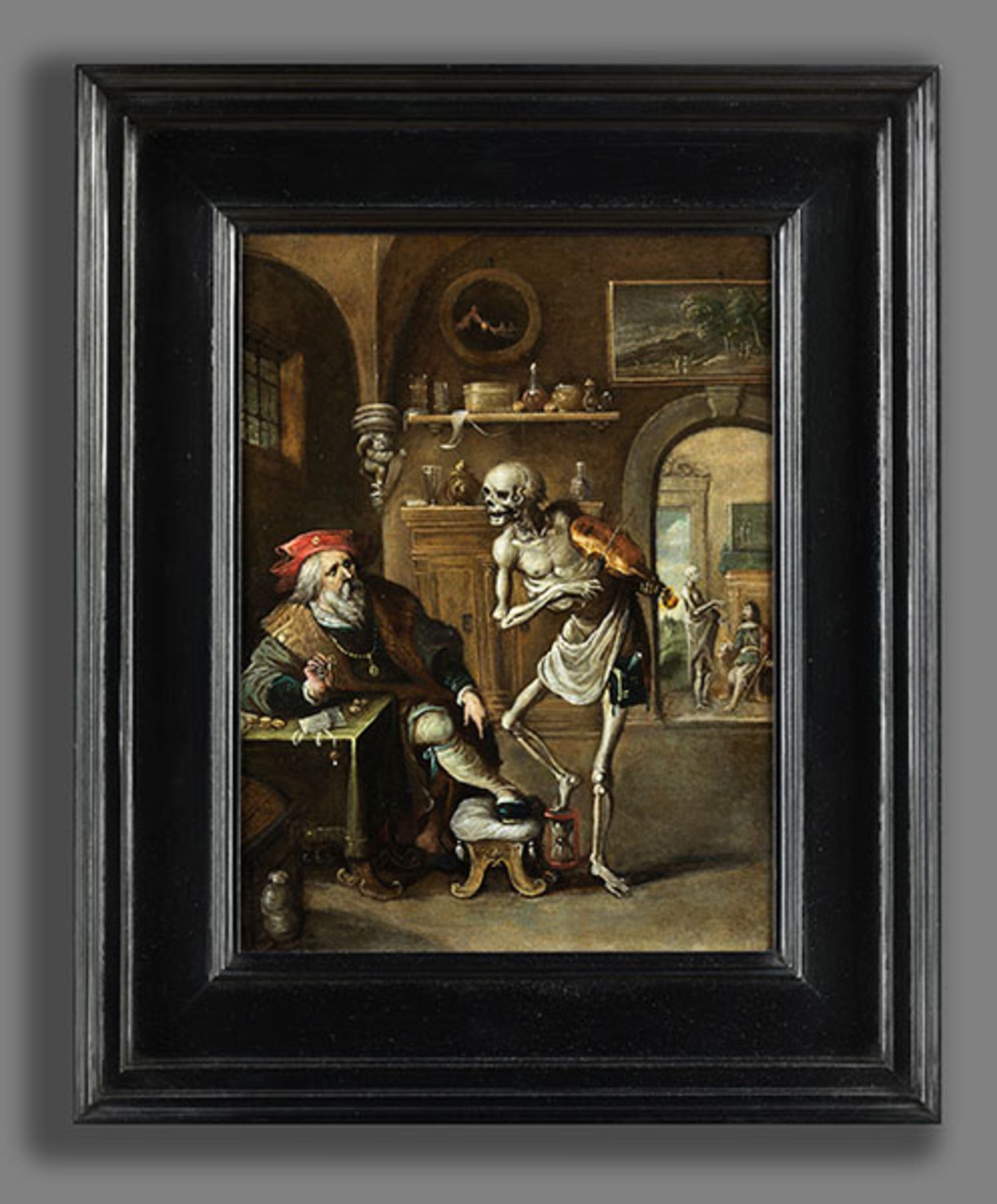 Frans Francken d. Ä., 1542 "" 1616, zug. DER TOD UND DER GEIZHALS Öl auf Kupferplatte. 23 x 17,5 cm. - Bild 5 aus 7