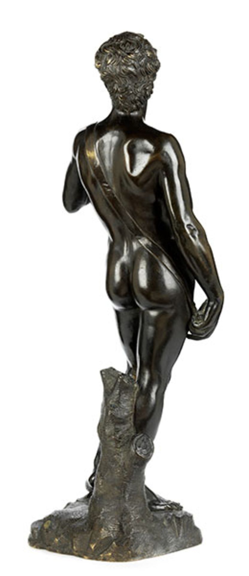 Figur des David Höhe: 51 cm. Italien, um 1900. Messingbronze gegossen, ziseliert, dunkel - Bild 3 aus 6