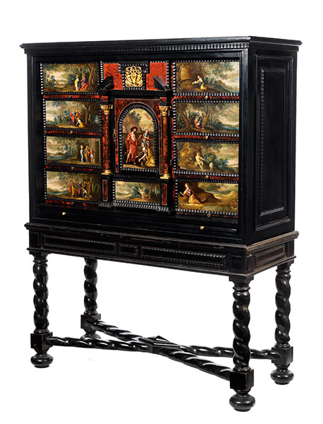 Flämisches Kabinett Höhe: 142,5 cm. Breite: 112 cm. Tiefe: 45,5 cm. Antwerpen, um 1660. Zweiteiliges - Image 2 of 8