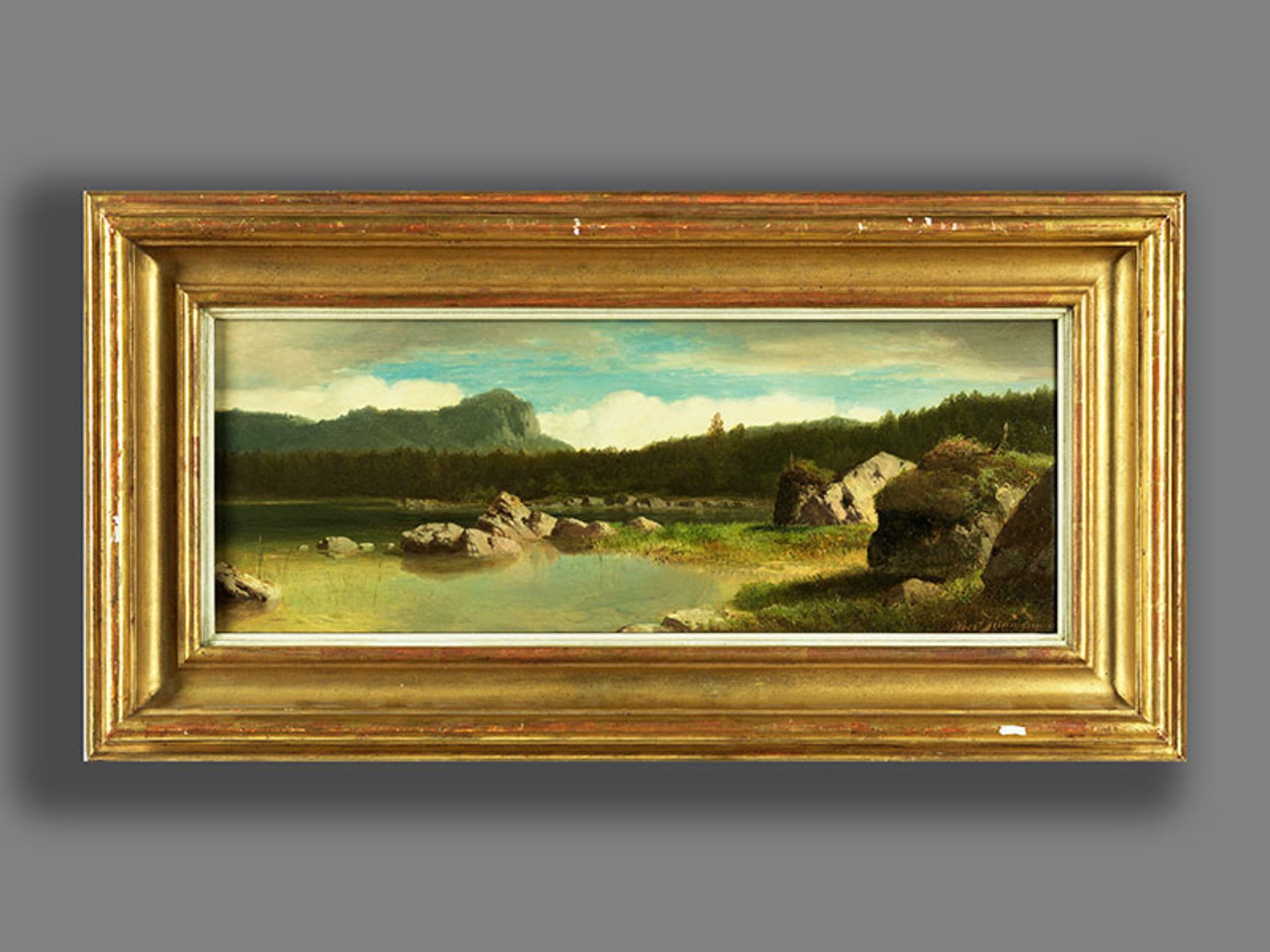 Albert August Zimmermann, 1808 Zittau "" 1888 München BERGIGE LANDSCHAFT MIT SEE Öl auf Holz. 21 x - Bild 4 aus 5