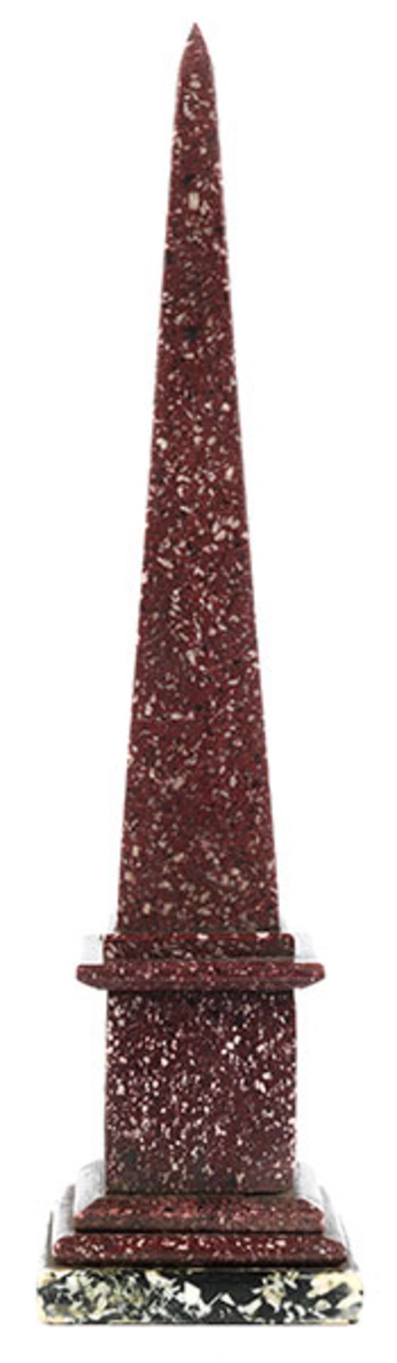 Tischobelisk Höhe: 21 cm. Um 1800. In rotem Porphyr, mit Sockel, über Granitsockelplatte. (1190663) - Bild 2 aus 3