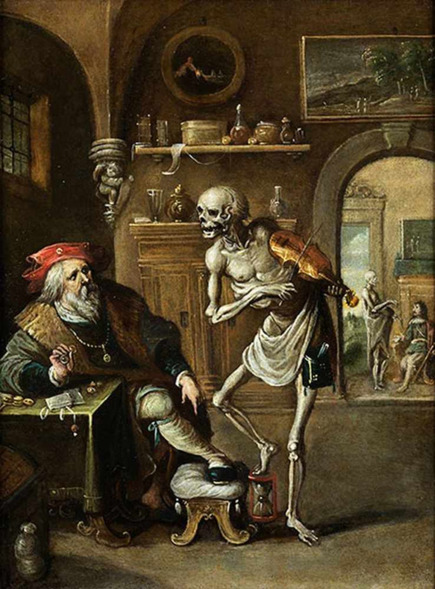 Frans Francken d. Ä., 1542 "" 1616, zug. DER TOD UND DER GEIZHALS Öl auf Kupferplatte. 23 x 17,5 cm. - Bild 7 aus 7