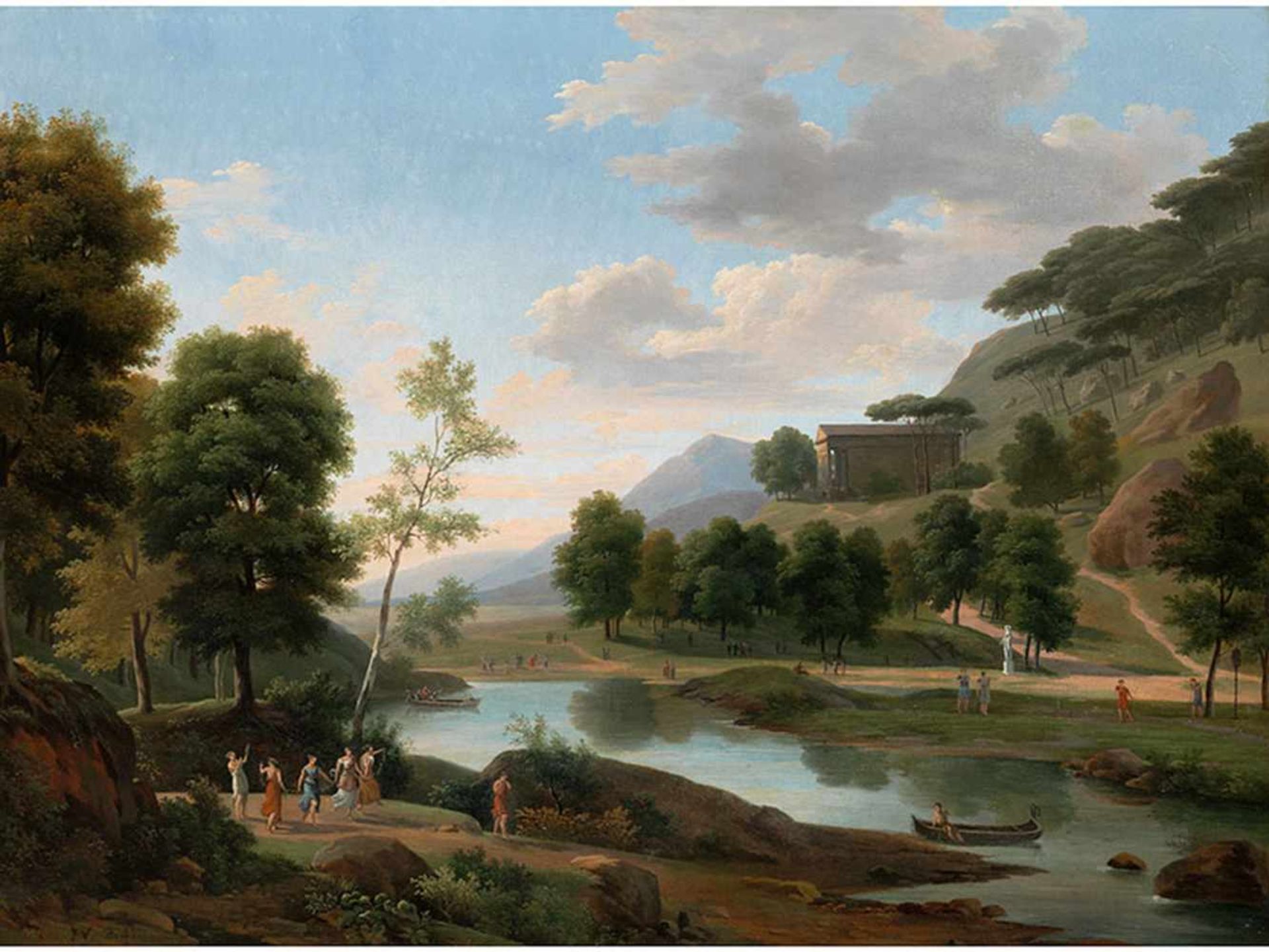 Jean Victor Bertin, 1767 "" 1842 IDYLLISCHE IDEALLANDSCHAFT MIT TEMPEL UND TANZENDEN FRAUEN Öl auf - Bild 5 aus 5