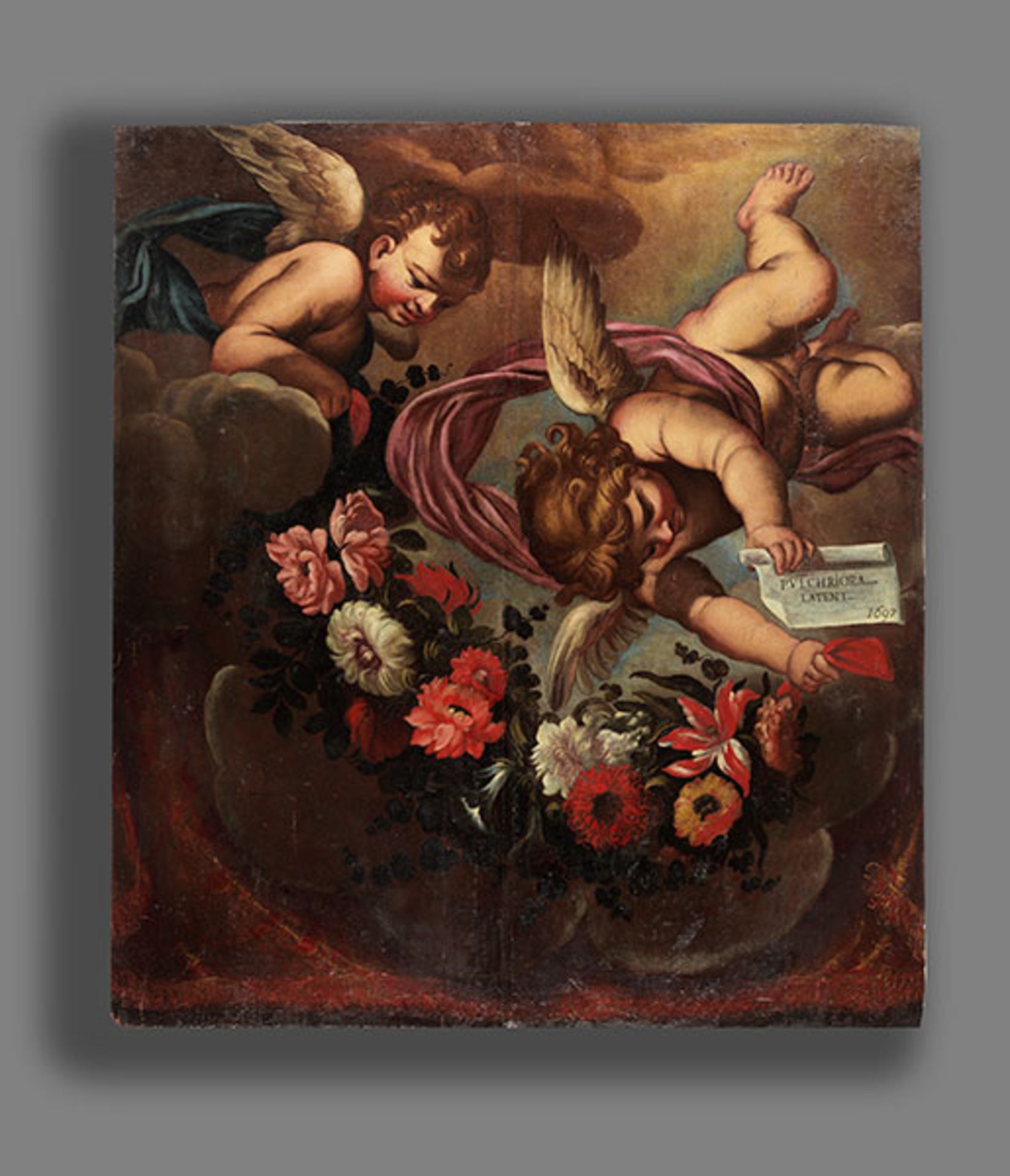 Deutscher Maler des ausgehenden 17./ beginnenden 18. Jahrhunderts PUTTI MIT BLUMENGIRLANDE Öl auf - Bild 4 aus 5